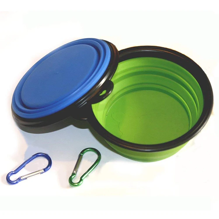 Wholesale Colorful Collapsible Dog food bowl feeder set and silicone walks travel portable dog bowl with Carabiner