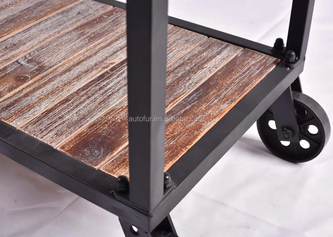 Antique Industrial Rack Cart Wood Cast Iron Wheels Rack Trolley