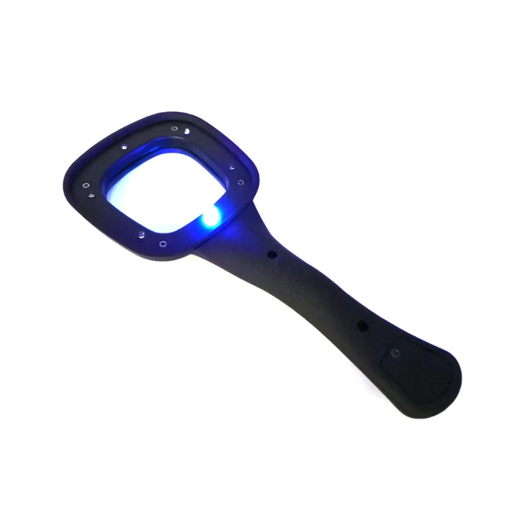 Rubber Coating Square handheld with 5 white leds 1 uv led magnifying glass lighted magnifier