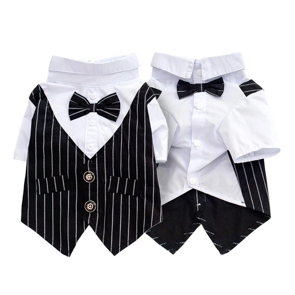 Holiday Costume Dog Bow Tie Halloween Apparel Cat T-shirt Clothes Striped Suit for Dog