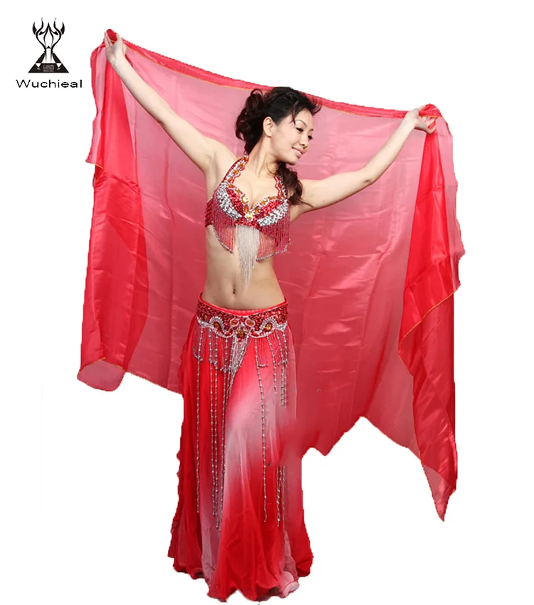 
Shining Purple Chinese silk belly dance fan veils 
