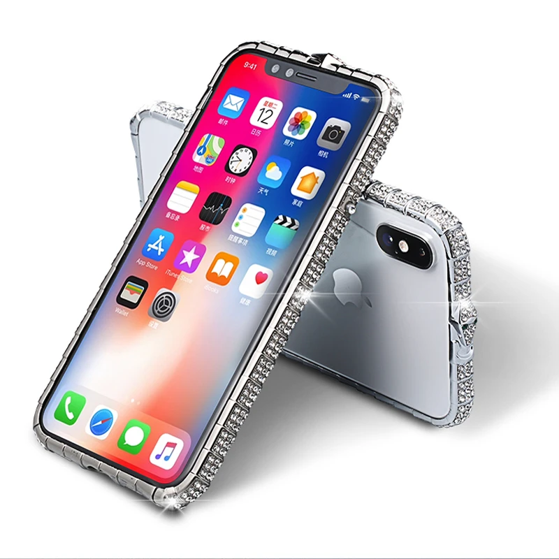 For iPhone X XR XS Max Case Luxury Bling Diamond Bumper For iPhone 8 7 6 6S Plus Case Glitter Rhinestone Snake Inlay Metal Frame
