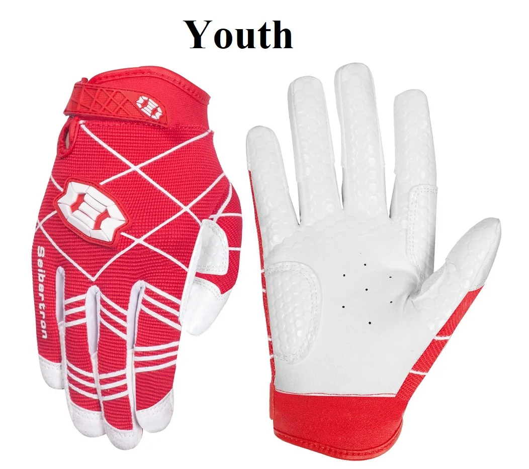 
Seibertron B.A.R-2 Youth Baseball and Softball Batting Gloves with Silicone Fused Anti Slip Print on Fingers 