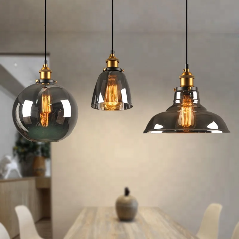 Smoke gray glass pendant lamp hanging light industrial ball pendant light for living room