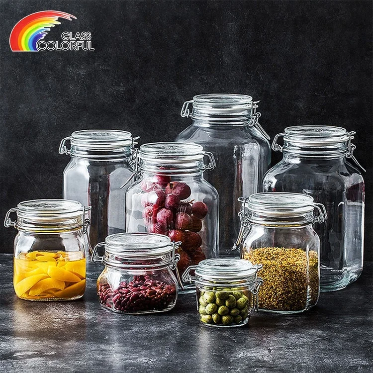Guaranteed Quality glass jar containers with glass lid airtight glass storage jar