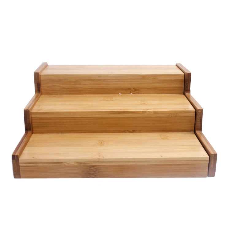 Kitchen Jar Storage 3-Tier Bamboo Corner Spice Rack Expandable Organizer Bamboo Step Shelf