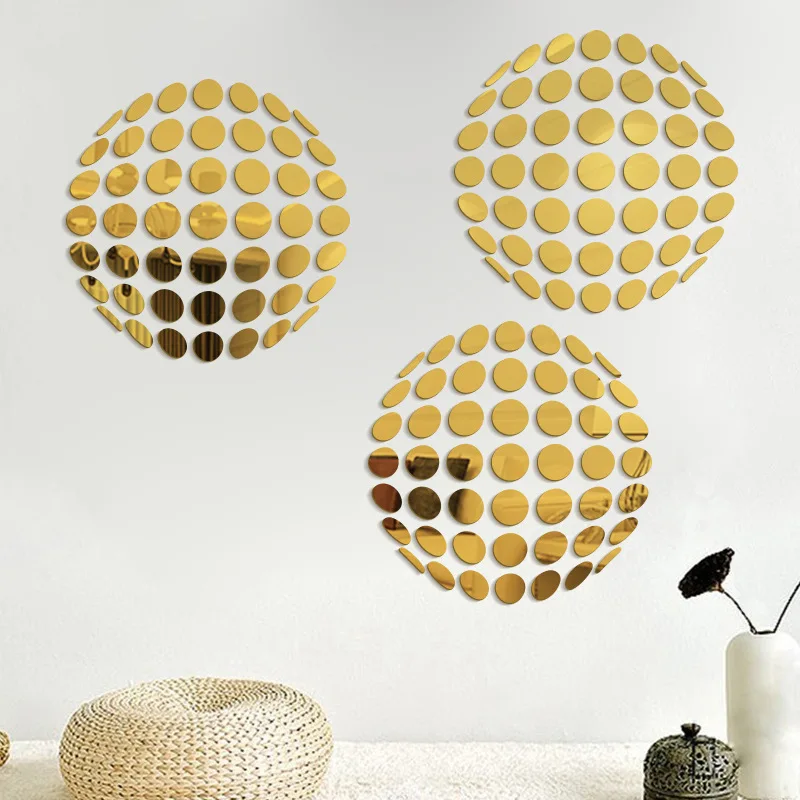 3d round ball wall decoration bedroom background wall art acrylic mirror sticker
