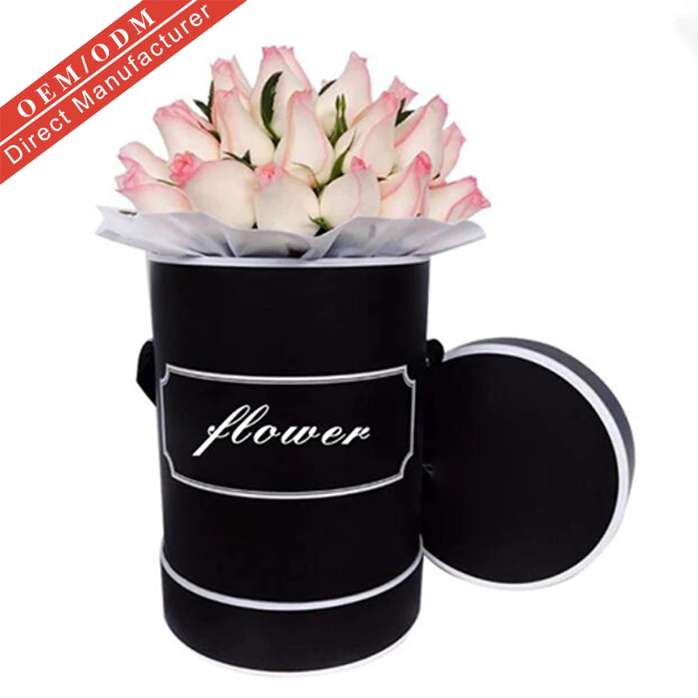 Flower Box with Ribbon Golden Stamping Logo Gift or Craft gift box flower wholesale factory round rose flower boxes