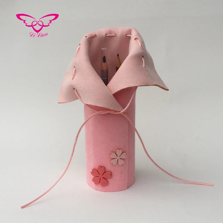 Creative Stationery Double Side Velvet Cherry Blossom Pen Holder Stand