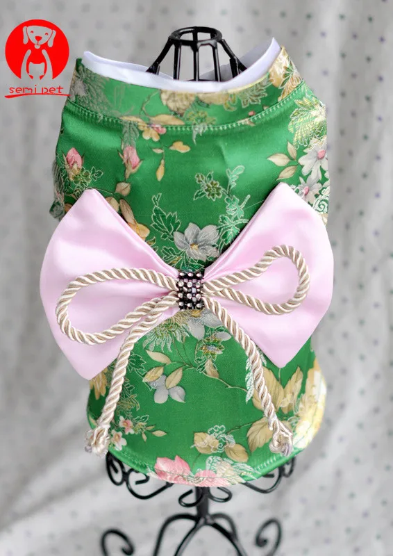 Japan Style Pet Cat Kimono small flower pet clothes dog cat kimono with Big bowknot Dress up necessary For Small Dog Cat