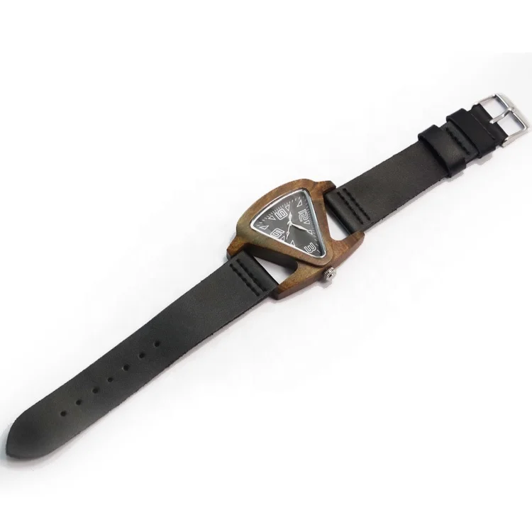 China wooden watch women luminous needles black triangle mens watches
