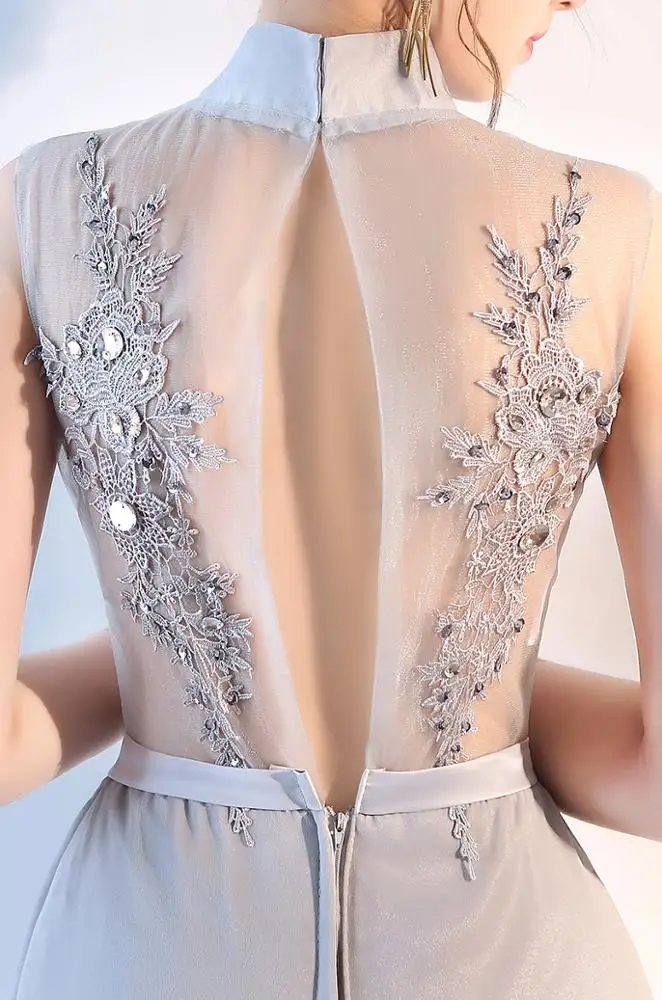 
Q030 Elegant Evening Party Dress High Neck Appliqued Lace dress for muslim mother of the bride 