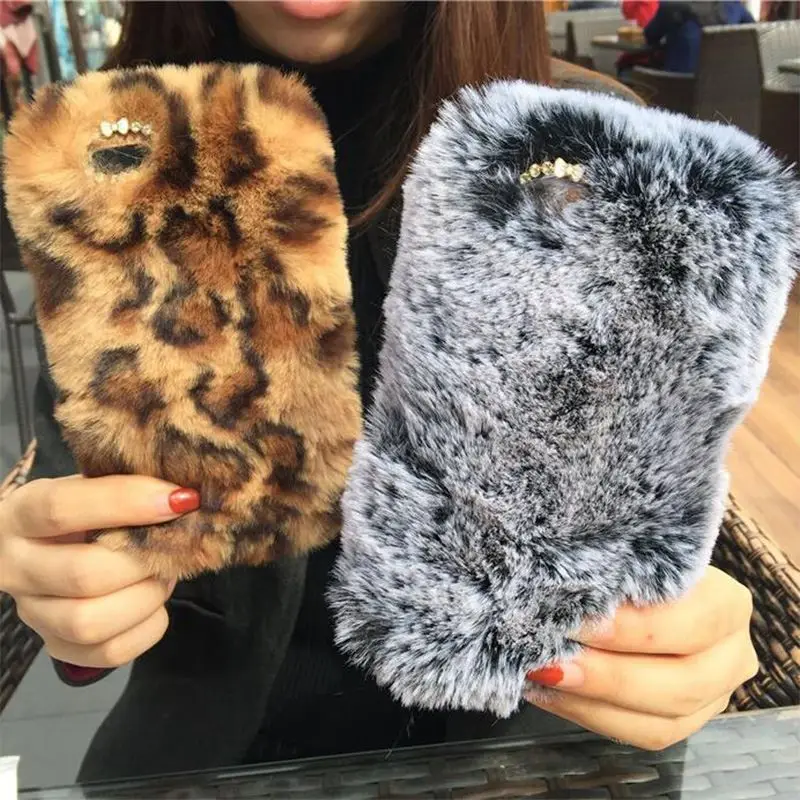 Bling Diamond Luxury Soft Rex Rabbit Fur Phone Case For iphone 6 6s 6Plus 6 Plus 7 7 Plus 8 8Plus X Cute Fuzzy TPU Back Cove