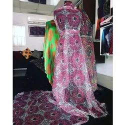 Queency Hot Selling Silk Stones Ankara Fabrics Guipure Ankara Embroidery Vintage African Print Fabric