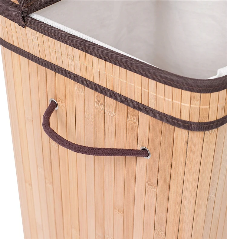 Square Bamboo Collapsible Laundry Basket With Lid
