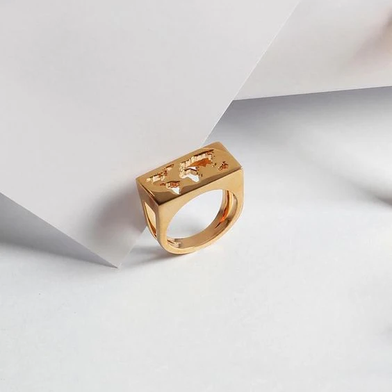 Gemnel dainty 18K gold fine jewelry earth map signet world adjustable ring