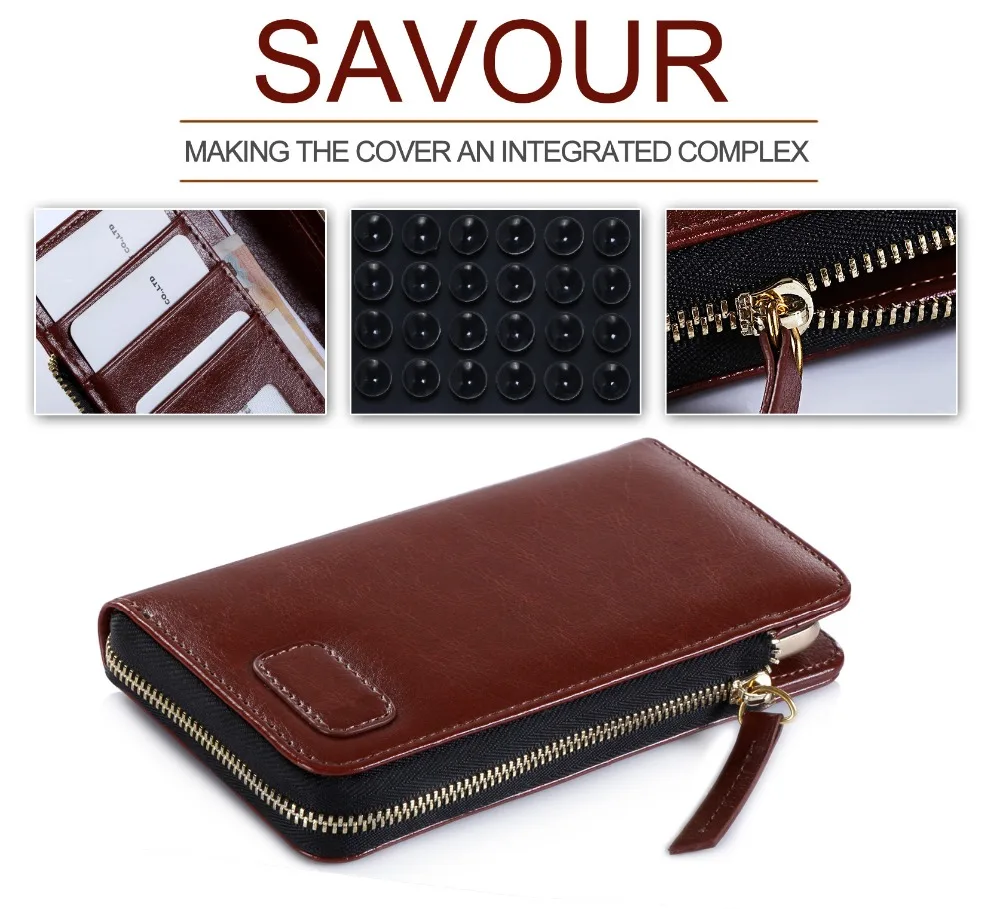 For Business Man Zipper Wallet Style With Suction Cup Card Slots Flip Universal Phone Case For Mobile Phone 4.0-5.0inch