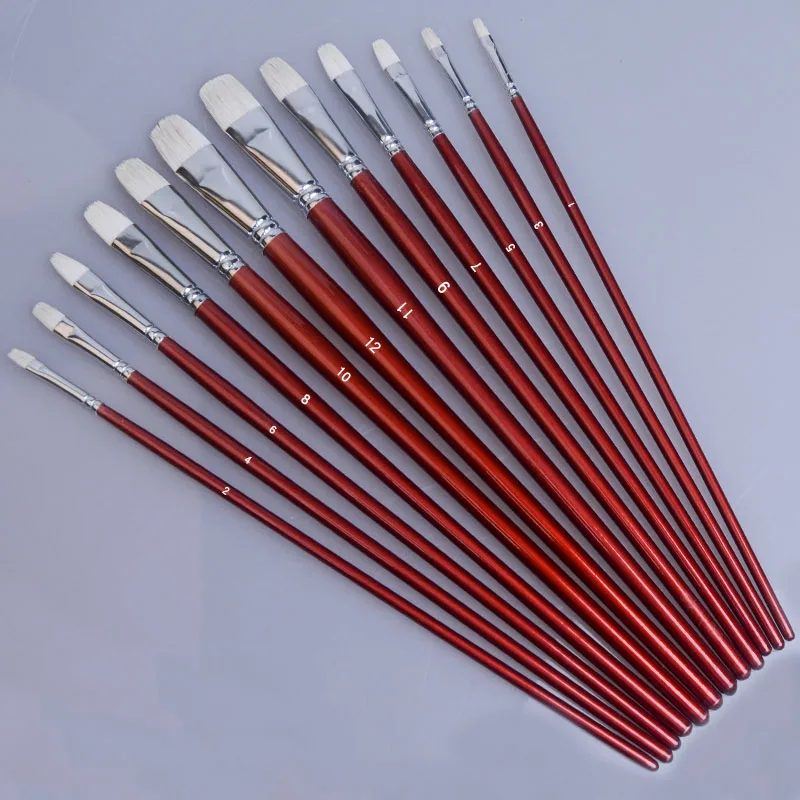 OEM Goat Hair Red Handle 12 pcs Artist Brush Oil Painting Gouache Painting Acrylic Painting