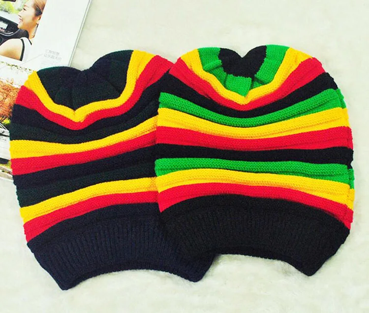 Rasta Beanie, rainbow slouch beanie, Jamaica beanie