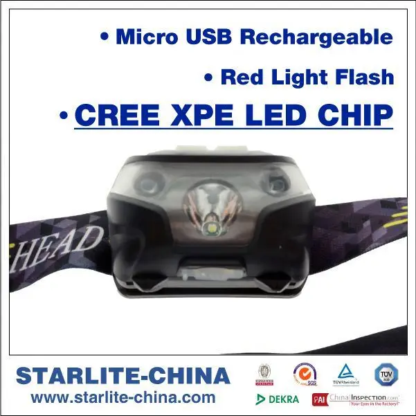 Rechargeable 30 hours worktime IPX4 waterproof 160 lumens micro-usb charging led headtorch