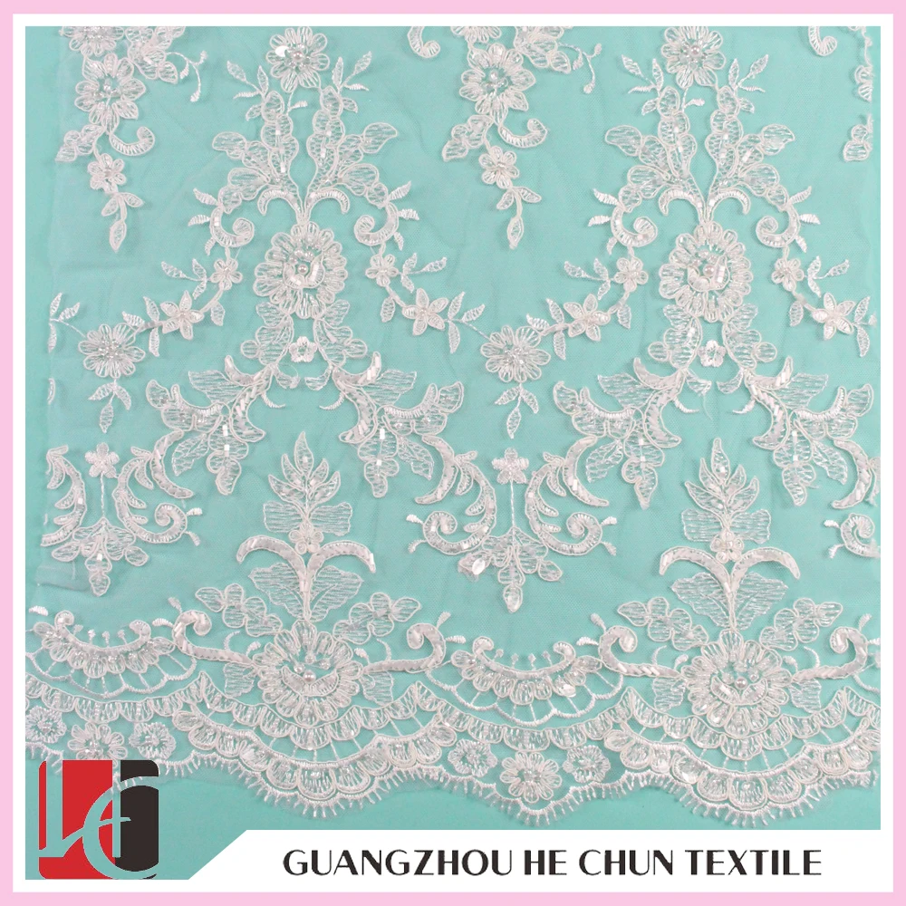 WHF-33 Hechun beaded embroidery guipure lace tulle fabric wedding dress