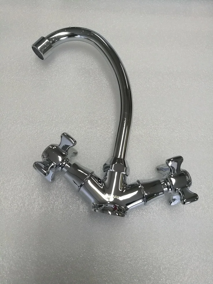 Double Handle  Deck Mounted Water Ridge Kitchen Faucet Tap