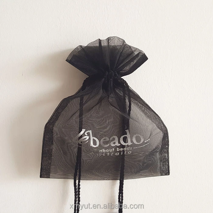 Gift Bag with Tassel Custom Printed Organza Drawstring Recyclable Black Color or Customized Screen Printing,hot Stamping Accept