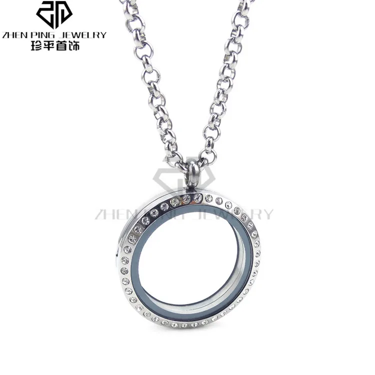 30mm round charm locket pendant silver floating necklace