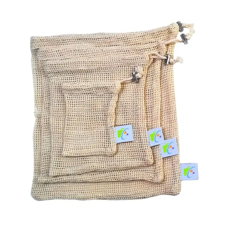 Reusable 100% cotton mesh produce bags for shopping/grocery fruit vegetable 36*40cm