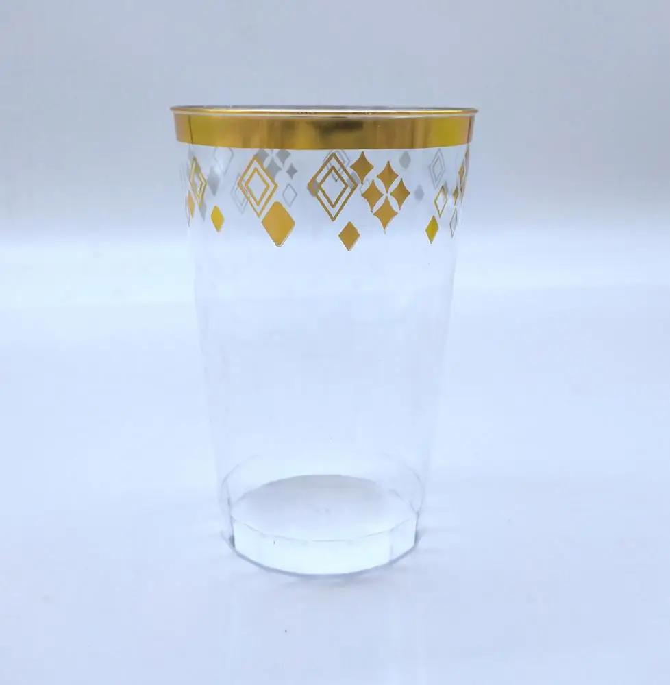 10 oz Plastic Disposable Rose Gold Trim Wedding and Party Tumblers plastic cups