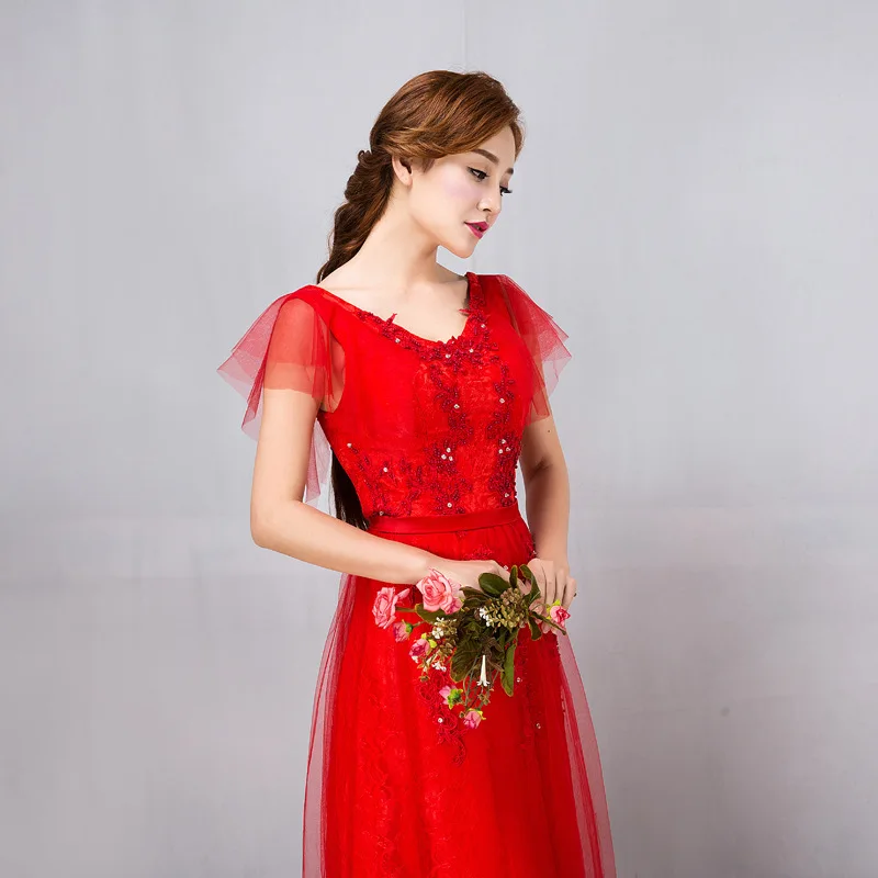 
Q033 Slim Sleeves Hot Red Elegant Lce Mother of Bride Dress 