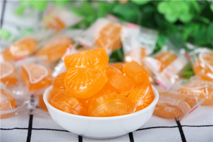 
Good taste sweet orange fruit shape hard candy 