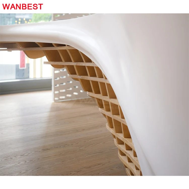 Wooden Curved Restaurant Spa Clinic Shop Cashier Counter Acrylic Beauty Salon Spa Reception Desk Marble Front Counter