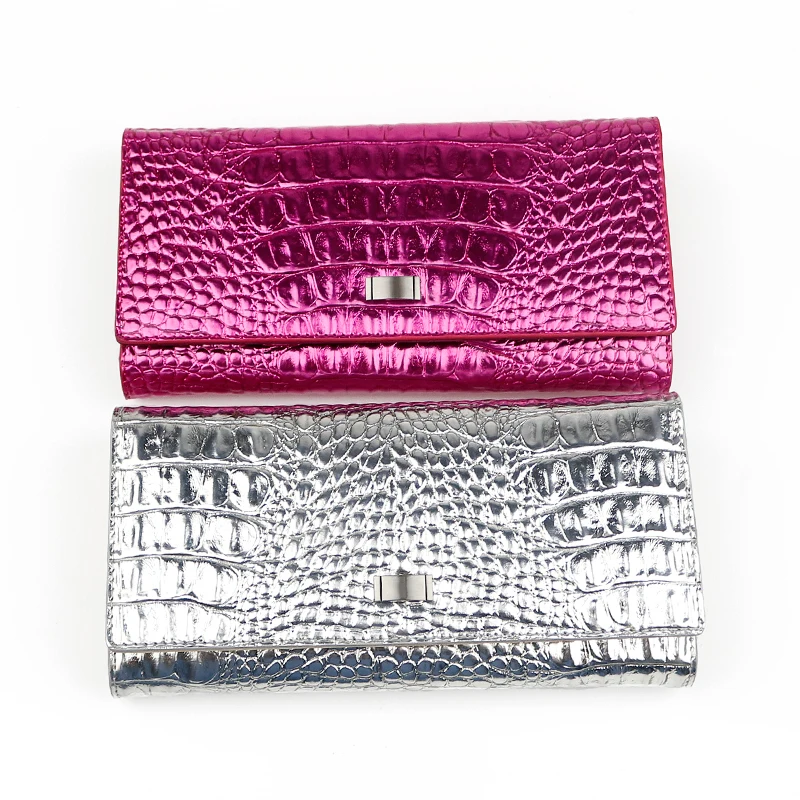 Metallic gold and silver embossed Crocodile Genuine Leather ladies Wallets