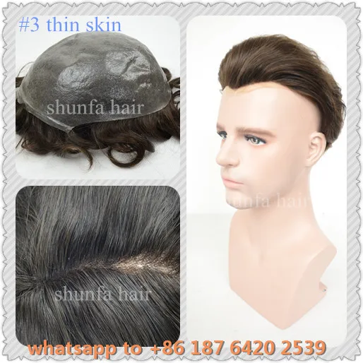 
natural looking ultra thin skin V-loop human hair prosthesis for men 