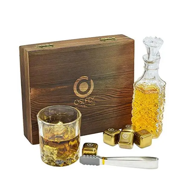 Solid wooden Whiskey Stones and Whiskey Glass Gift Boxed ,wooden box with whiskey stone accessories
