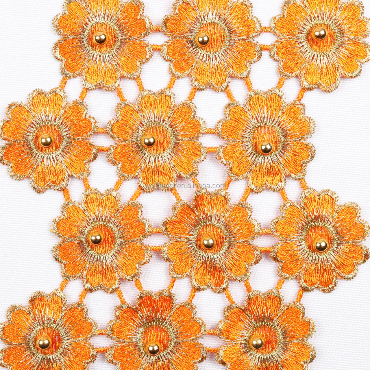 
African Lace Trim yellow 3d lace fabric with Beads and Stones for Wedding 