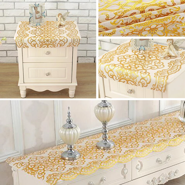 50cm* 20m Golden/Silver coated PVC/Vinyl fine long lace table cloth