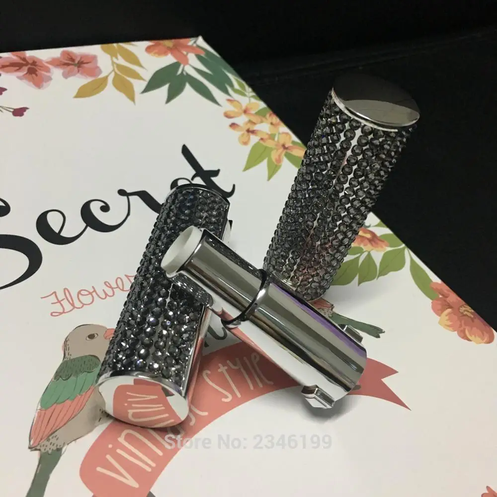 12.1mm Shiny Silver Empty Lipstick Tube Top Grade Elegant  Lip Balm Container with rhinestone