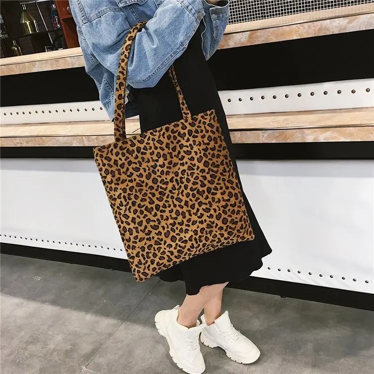 High quality tote bag women canvas handbag leopard print shopping shoulder bag