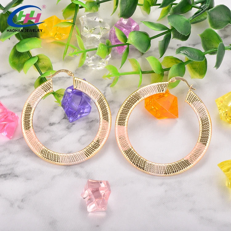 
2019 newest Fashion Design Jewelrythread hoop earrings three tone for lady 