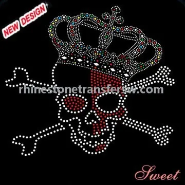 Wholesale Bling Crystal Skull Rhinestones iron on transfer motif for clothes