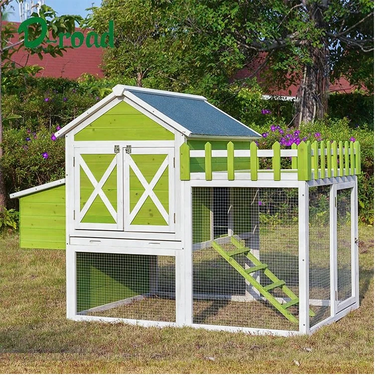 Fashion Green And White Color Tongue & Groove Cladding Wall Wooden Chicken Coop with Flower Planter