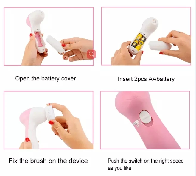 4 In 1 Multifunction Waterproof Skin Care Spa Soft Scrub Facial Clean Tool Sonic Vibrating Face Cleansing Brush