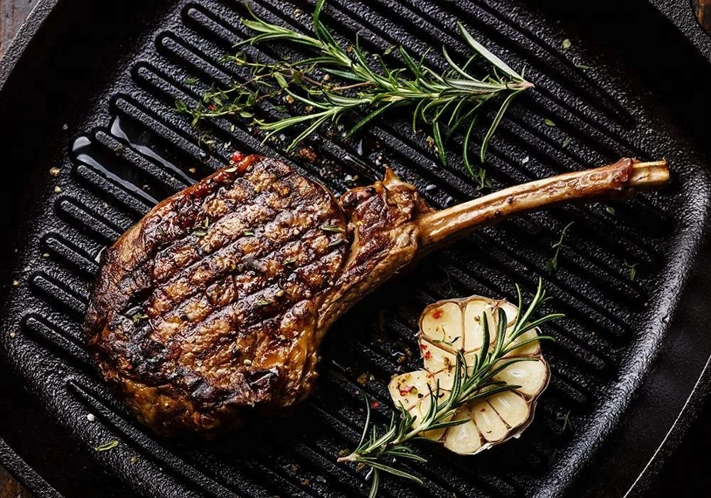 
Pre-Seasoned Cast Iron Square Grill Pan - 11 inch Nonstick Stove Top Grilling Pan for Oven and Vegetables - Silicone Handle Cove 