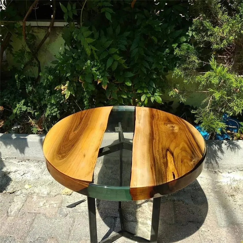 solid wood inlaid live edge tempered  resin epoxy  top hot sale river dining table