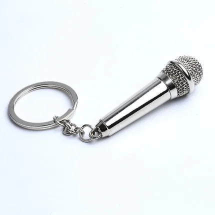 Plated Silver 3D Metal Microphone Shape Keychain
