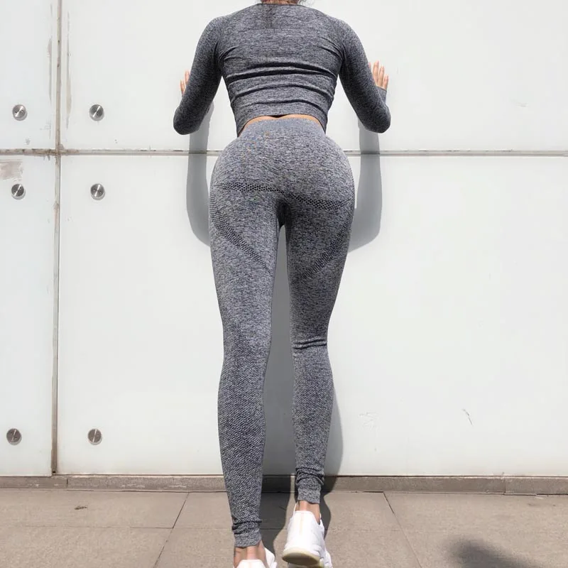 Women Fitness Clothing Seamless Sports Cropped Top Yoga Leggings Gym Set Sport Suit Sportswear Workout Tracksuit Femme Yoga Set