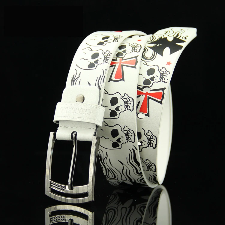Новый ремень с принтом черепа для отдыха в Европе и Америке локомотивный мужской ремень в стиле панк хип-хоп
