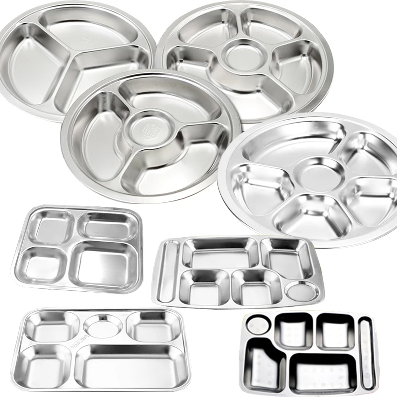 Stainless Steel School Lunch Tray Divider Lunch Plate Children Serving Tray